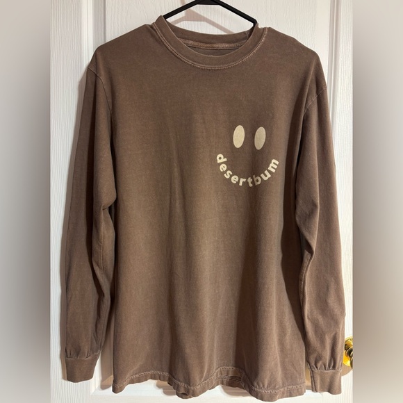 Uptown Hippie Tops - Uptown Hippie Desert Bum Smile Cotton Soft Long Sleeve Brown Top Size Medium